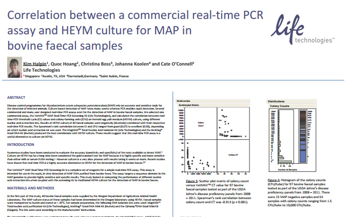 LifeTech - Correlation between a commercial real-time PCR assay and HEYM culture for MAP in bovine faecal samples