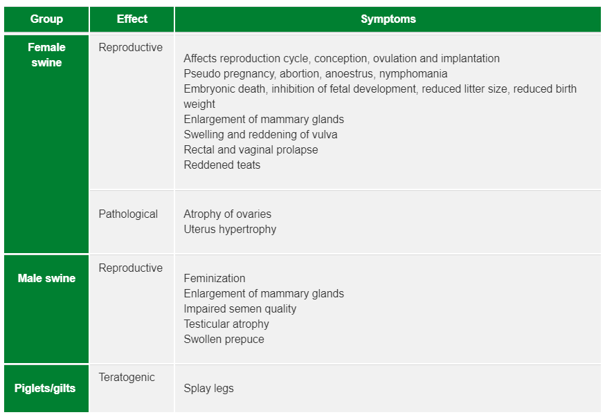 Table 1. Effects of ZEN in swine
