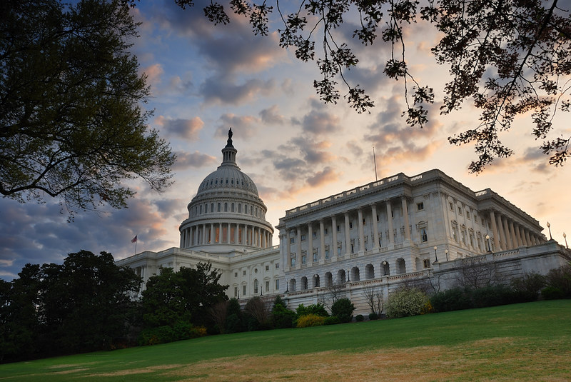 US capitol at sunset