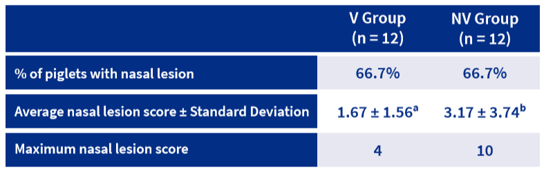 Table 1. Macroscopic lesions in turbinate and nasal septum at 43 days of age in studied groups