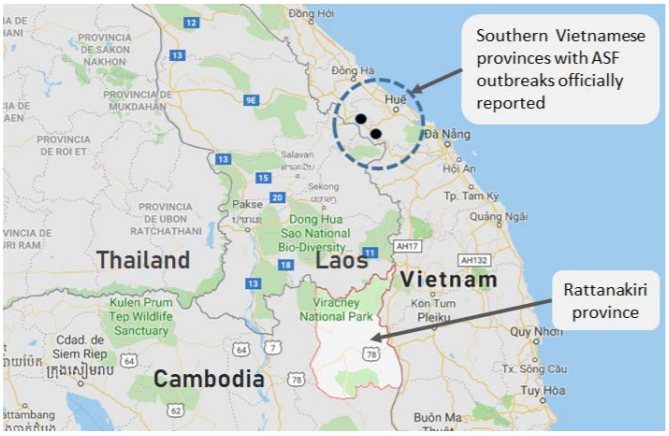 Map. 1: Location of the first outbreak reported in Cambodia