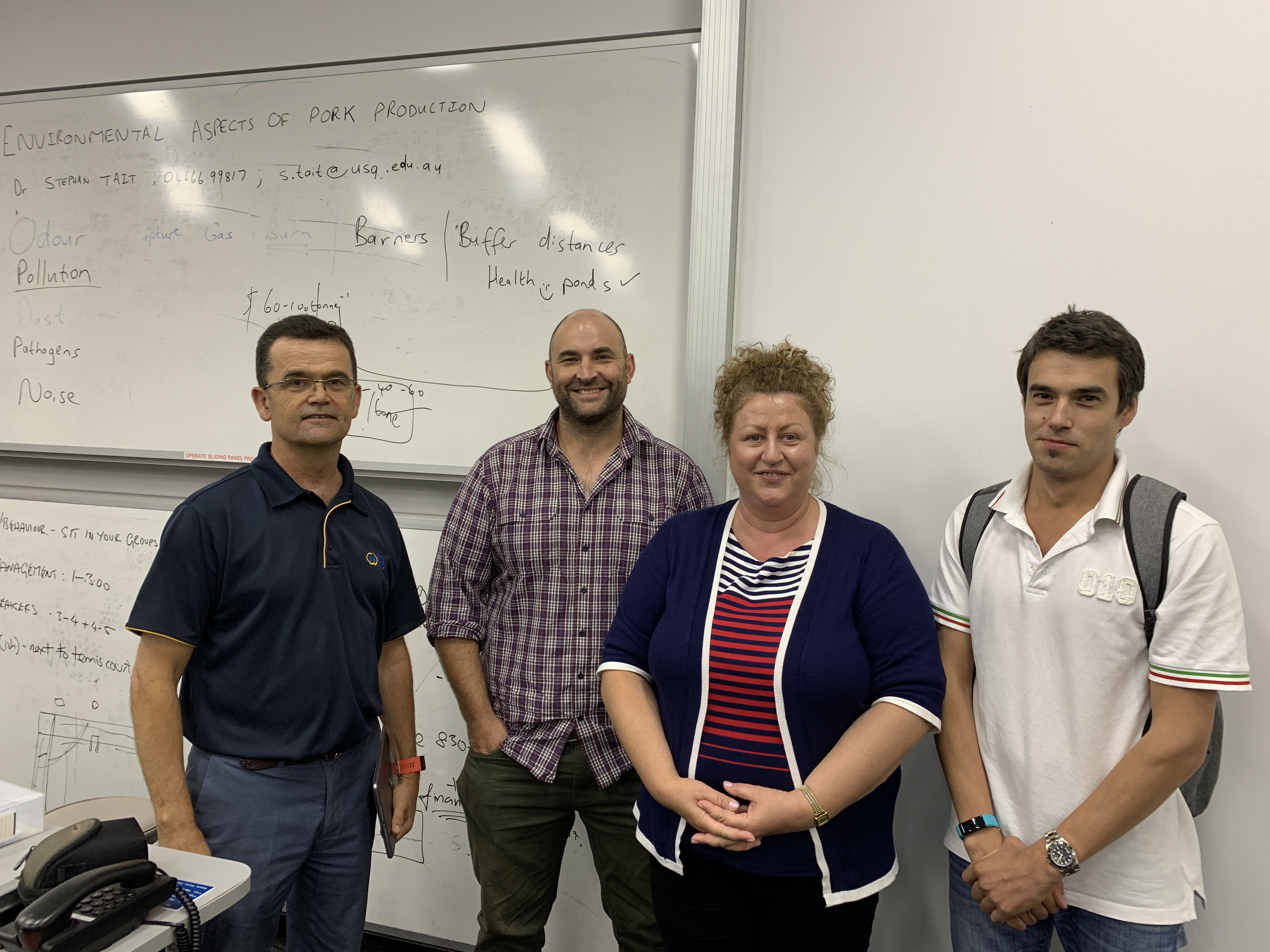 At the 2019 Roseworthy course were Pork CRC Manager, Commercialisation and Research Impact, Dr Charles Rikard-Bell, course coordinator and teacher Dr Will van Wettere, University of Adelaide and participants Dr Valentina Alexa and Valentin Cusnir, both of Alexa Piggery, Tara, Queensland.