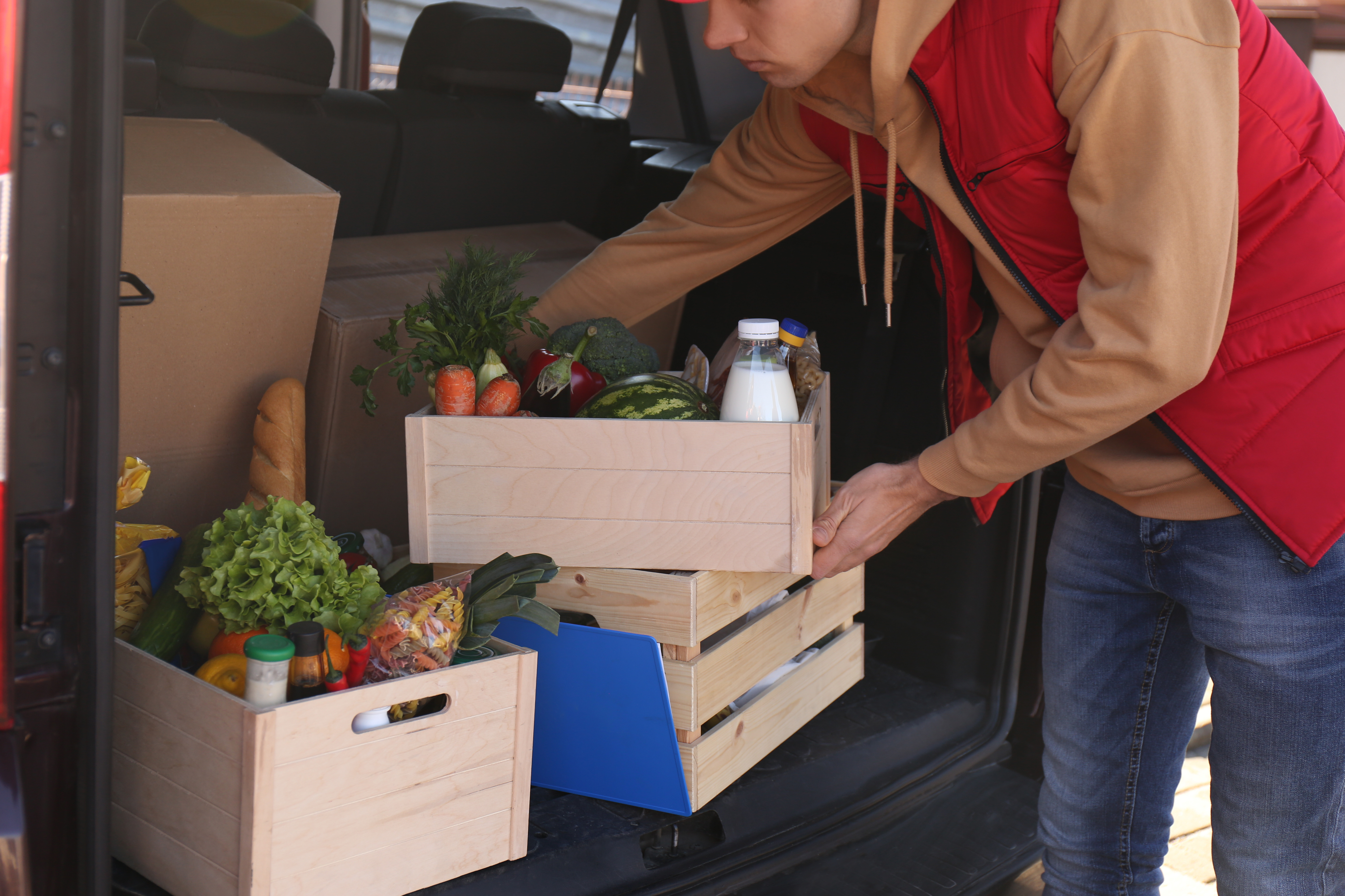 food boxes being delivered to houses during the coronavirus pandemic