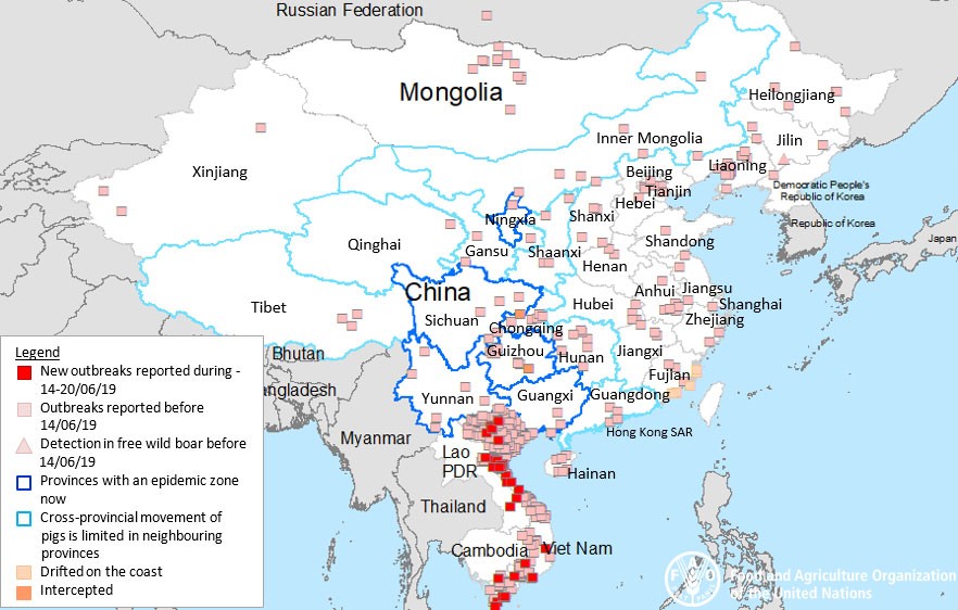 ASF situation in Asia (August 2018 to date)