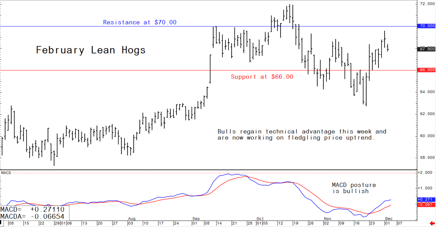 Chart showing the weekly trajectory of February US lean hog futures