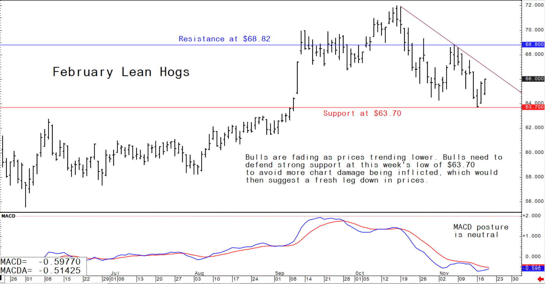 Graph showing the trade of US lean hog futures for February 2021