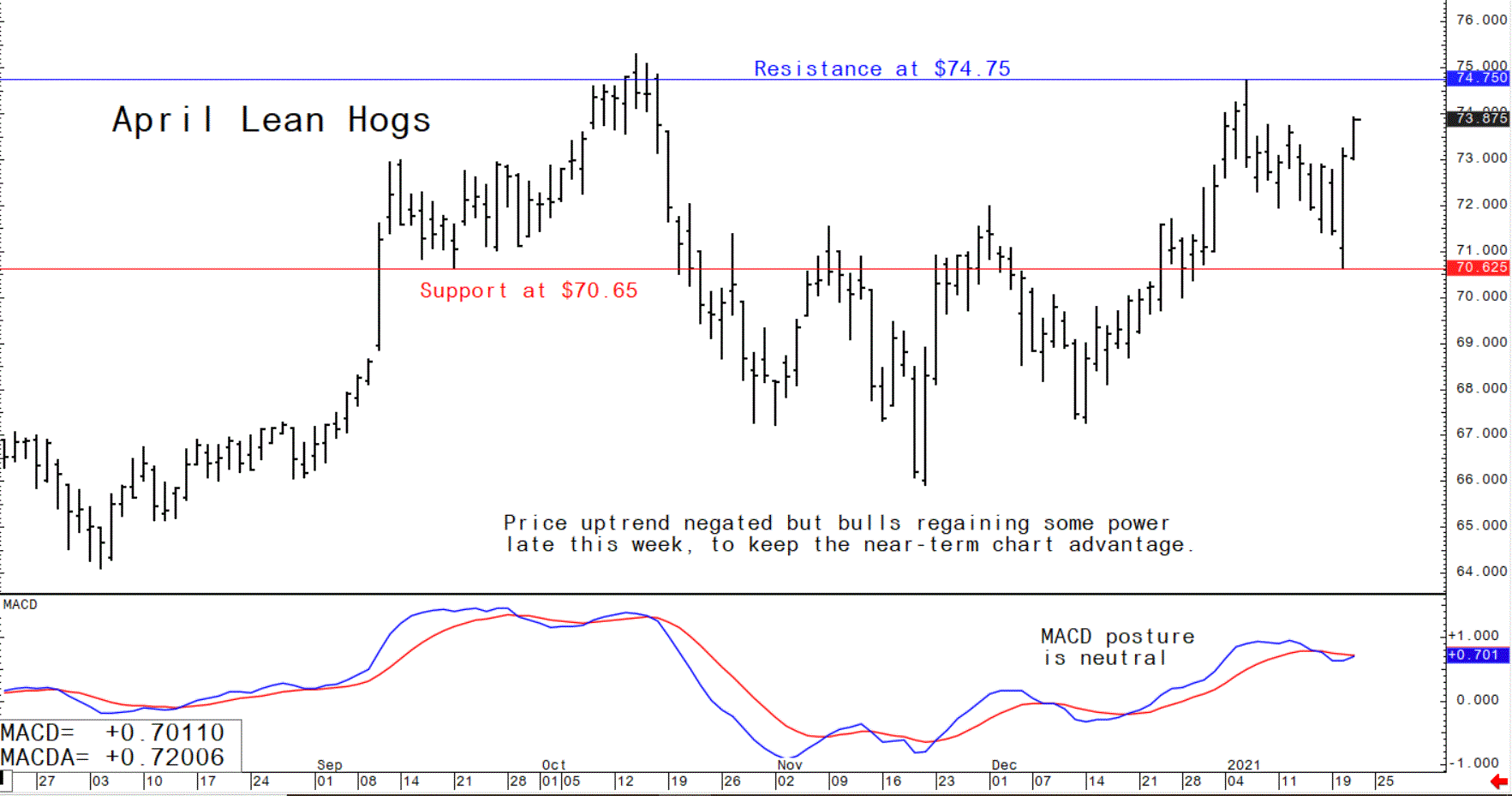 Graph showing the trade in April US lean hog futures