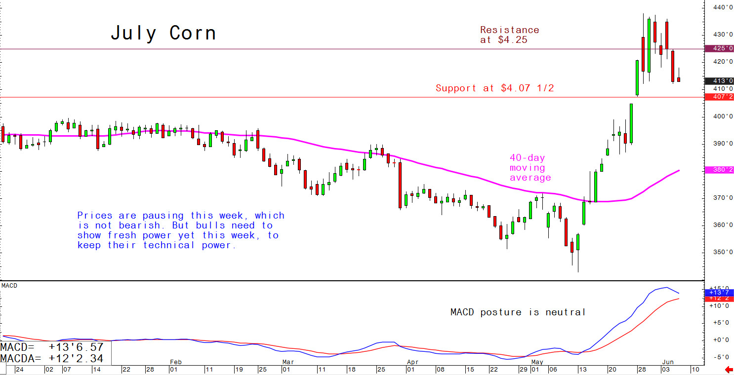 Corn prices are pausing this week from their strong gains