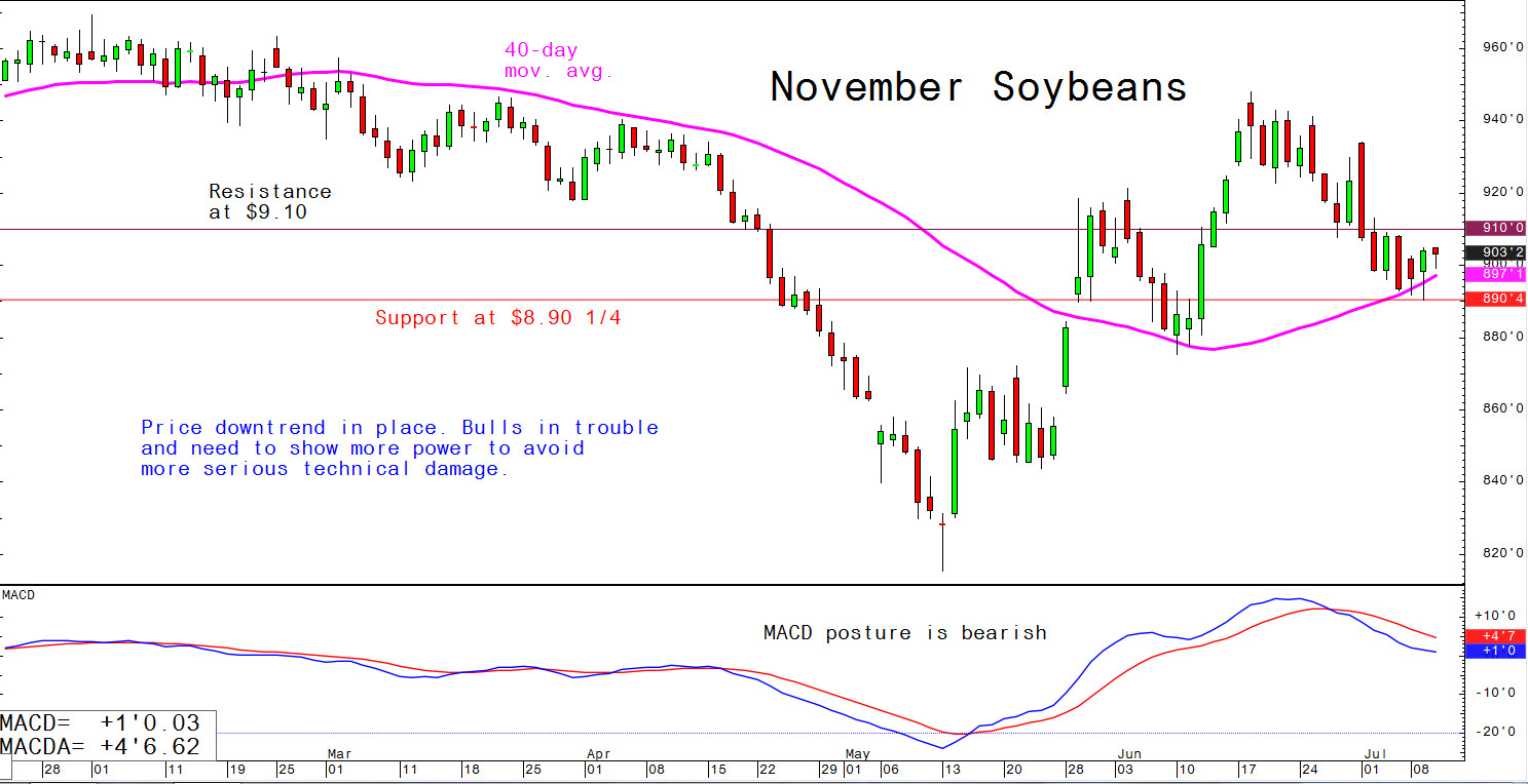 Price downtrend in place. Bulls in trouble and need to show more power to avoid more serious technical damage