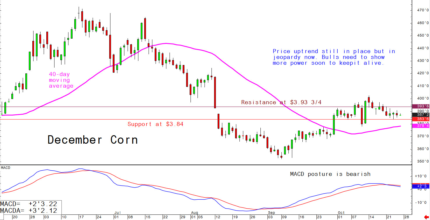 Price uptrend still in place but in jeopardy now. Bulls need to show more power soon to keep it alive