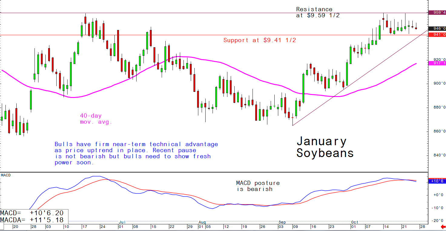 Bulls have firm near-term technical advantage as price uptrend in place. Recent pause is not bearish but bulls need to show fresh power soon