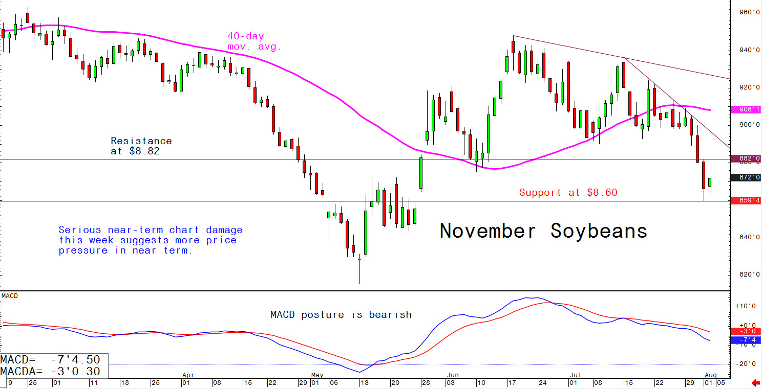 Serious near-term chart damage this week suggests more price pressure in near term