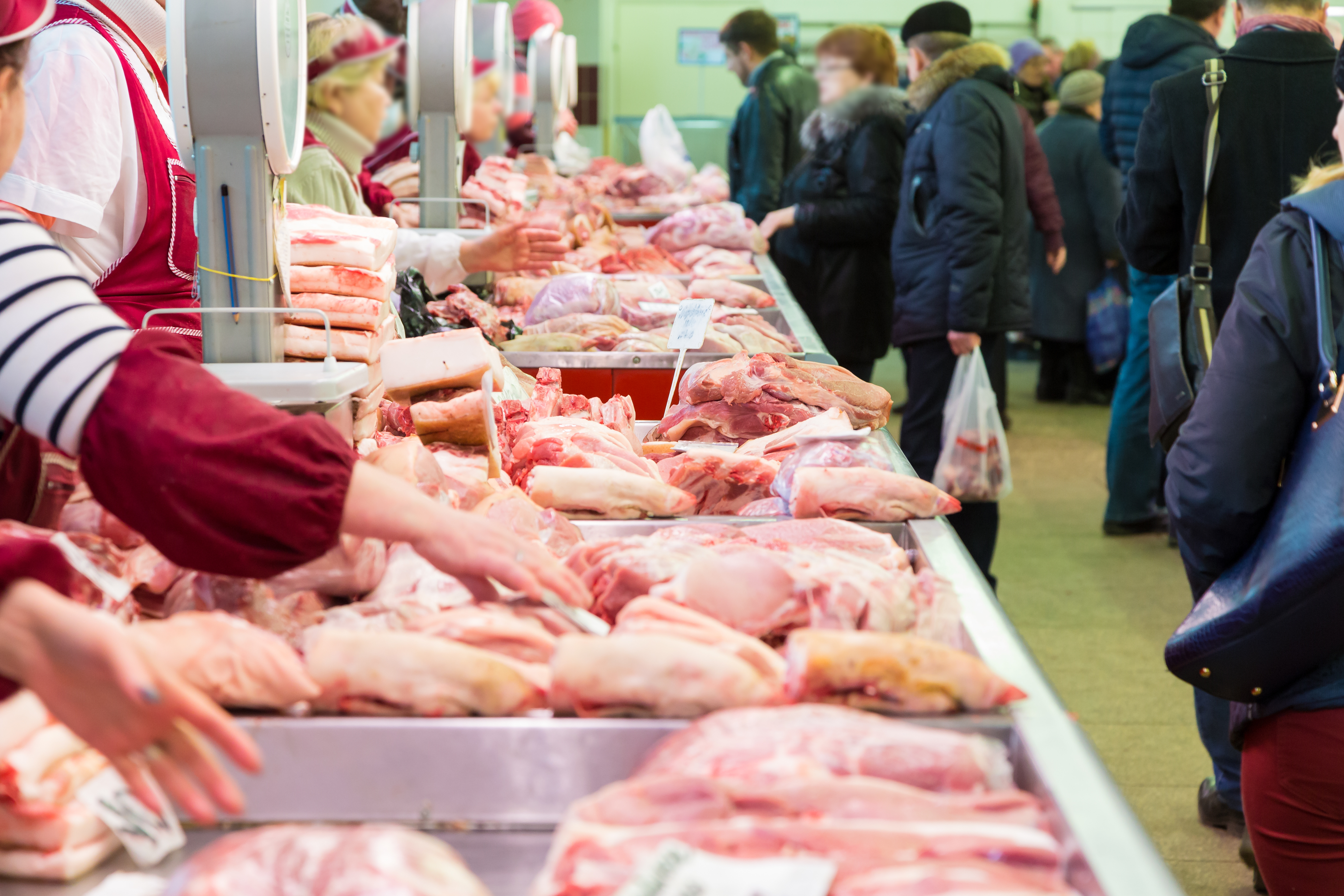 fresh meat market in a European supermarket