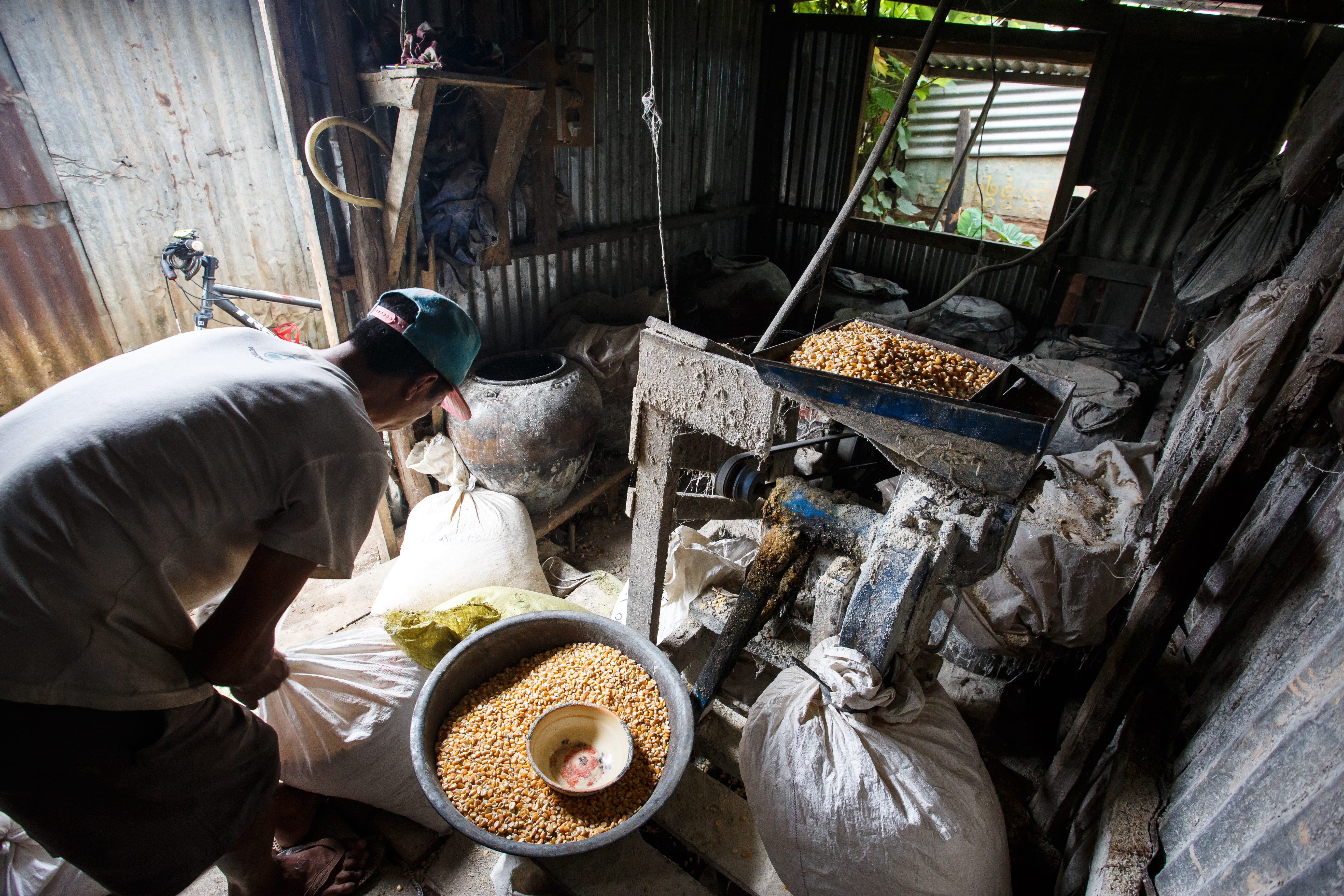 an at-home pig feed-milling station