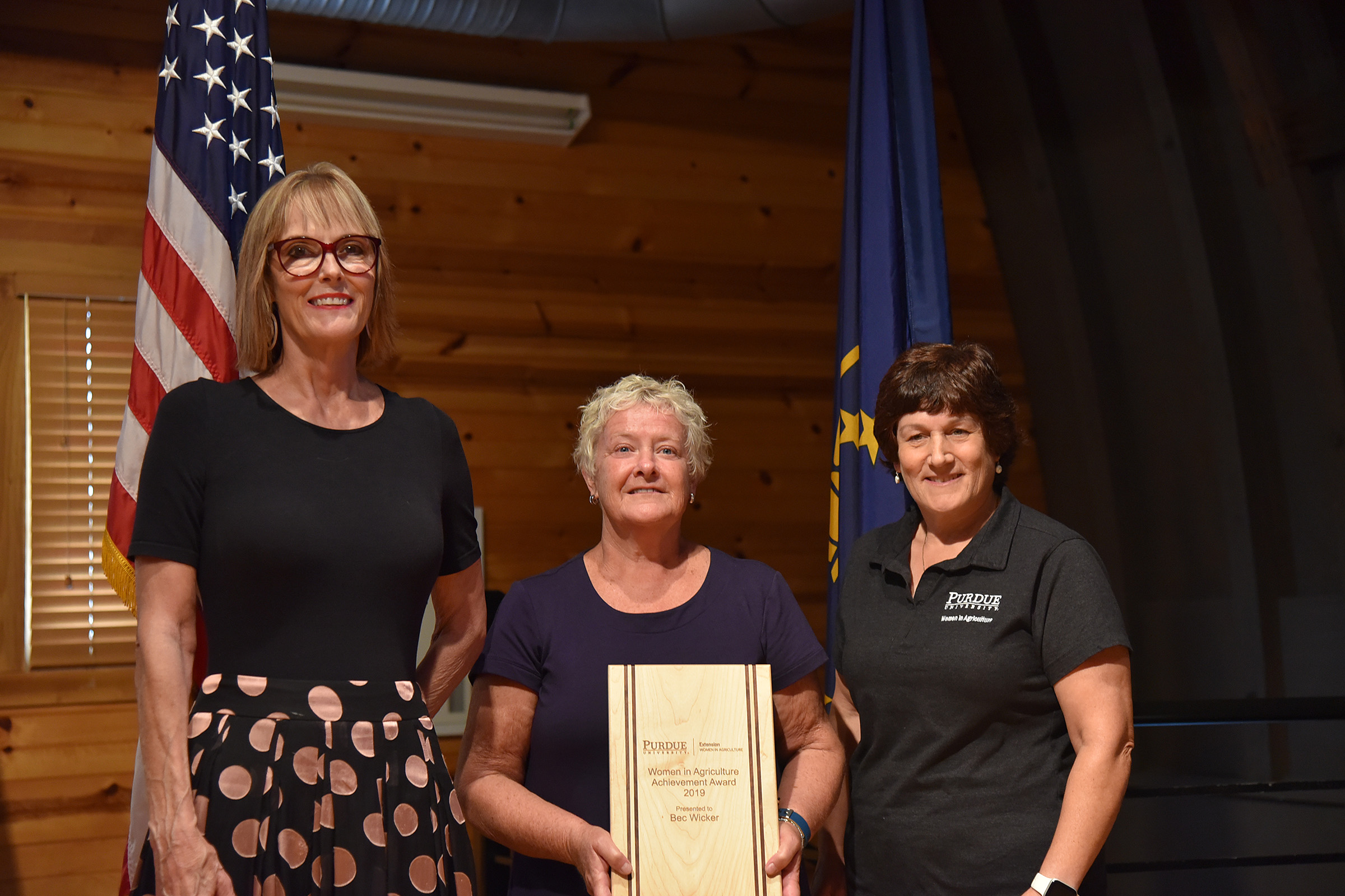 Suzanne Crouch, Bec Wicker and Karen Plut with the Women in Agriculture Award