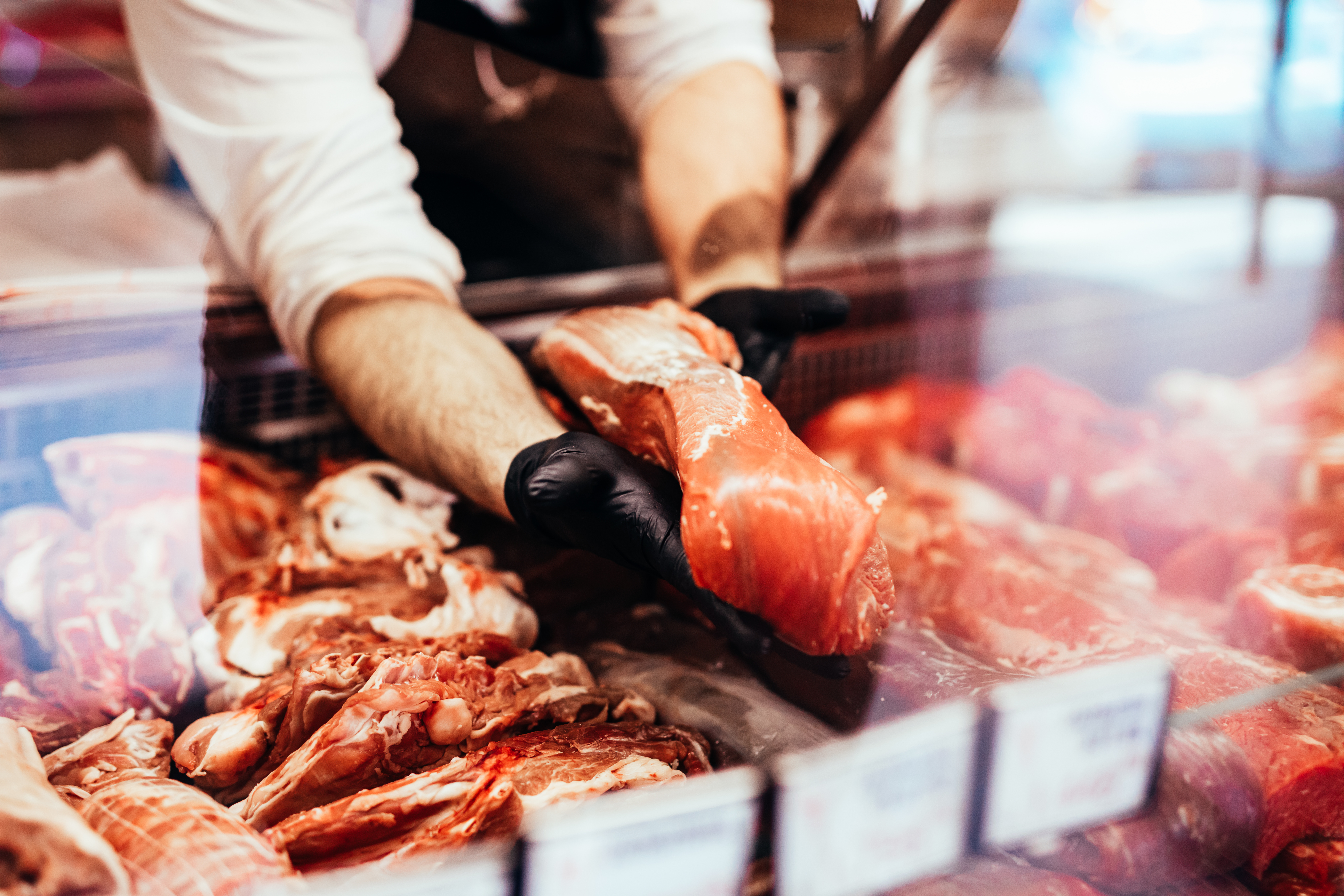 pork in a butcher shop window