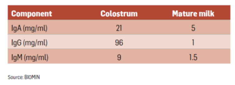Table 2 - Immunoglobulin content in sow colostrum and sow milk