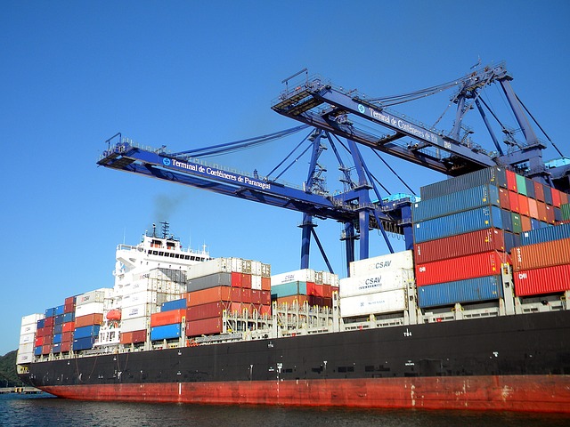 Docked container ship at a port