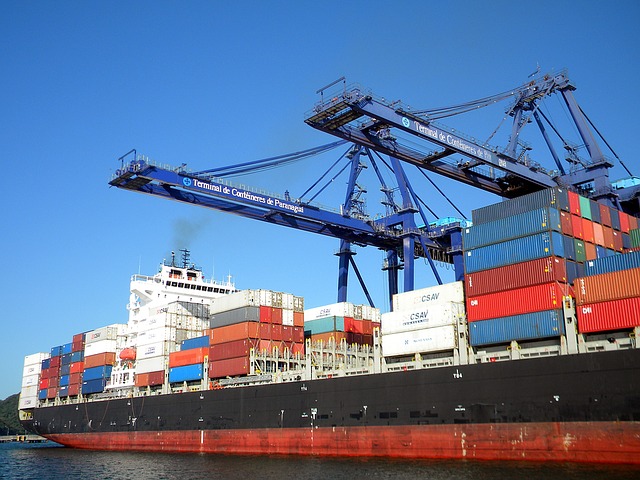 Container ship being loaded