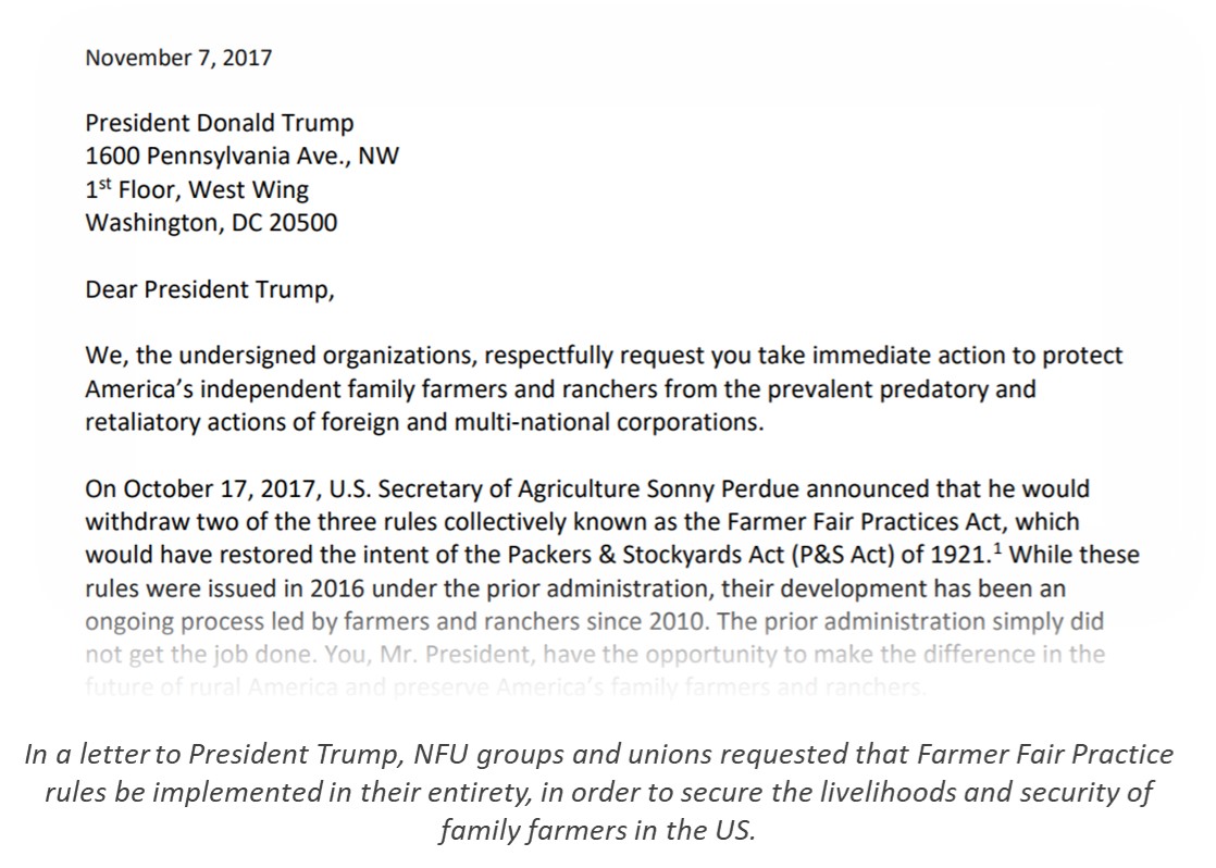 NFU: Letter to Trump