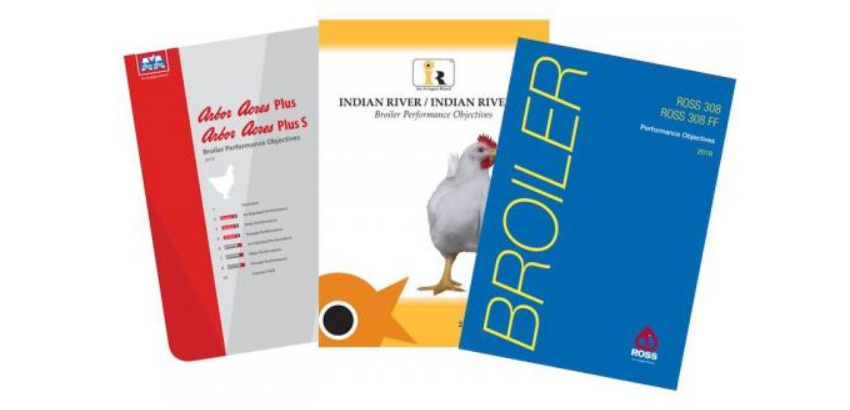 front covers of three booklets branded in Arbor Acres, Indian River and Ross Club