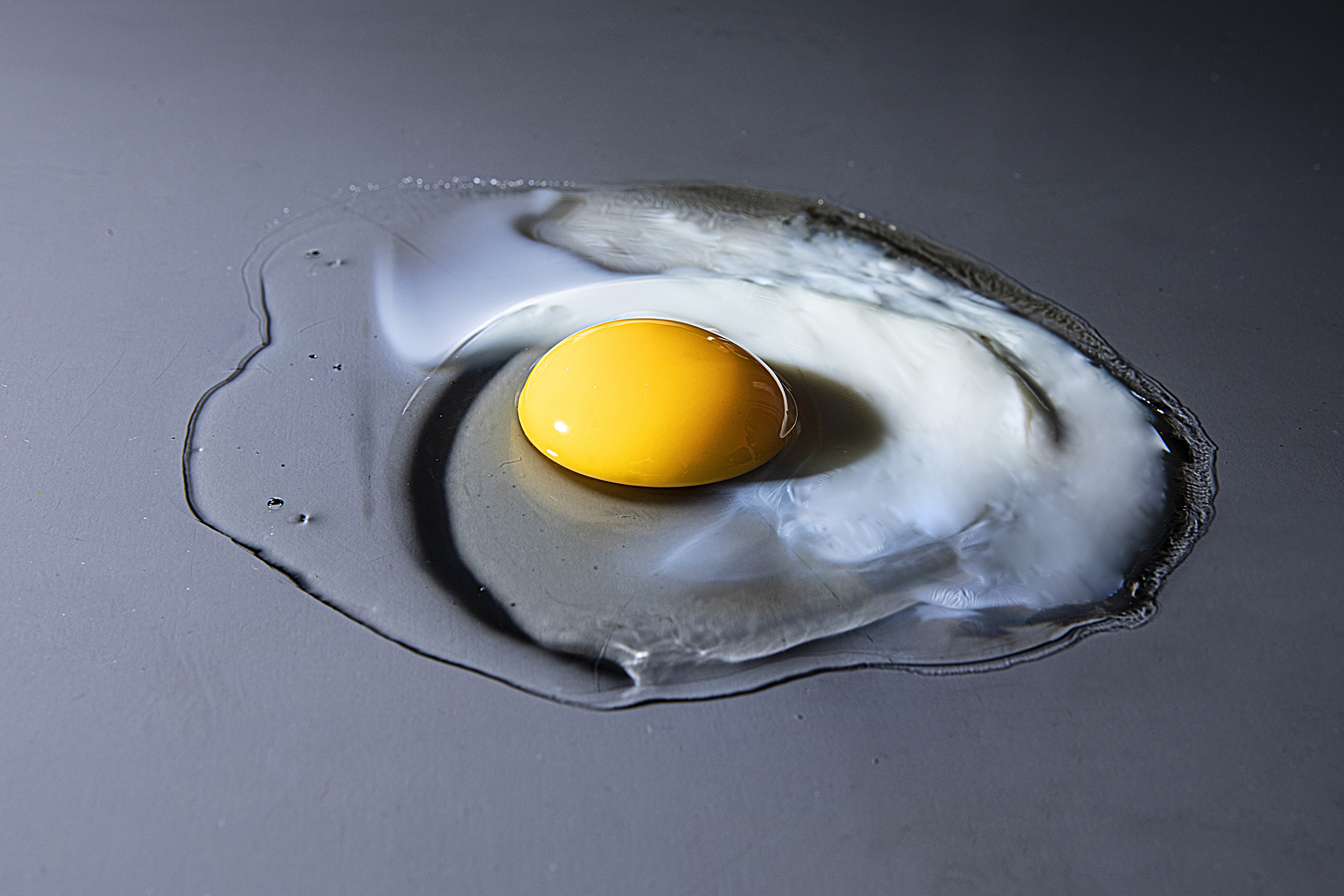 When heated, the proteins in the originally transparent chicken egg white form a tightly meshed, opaque network.