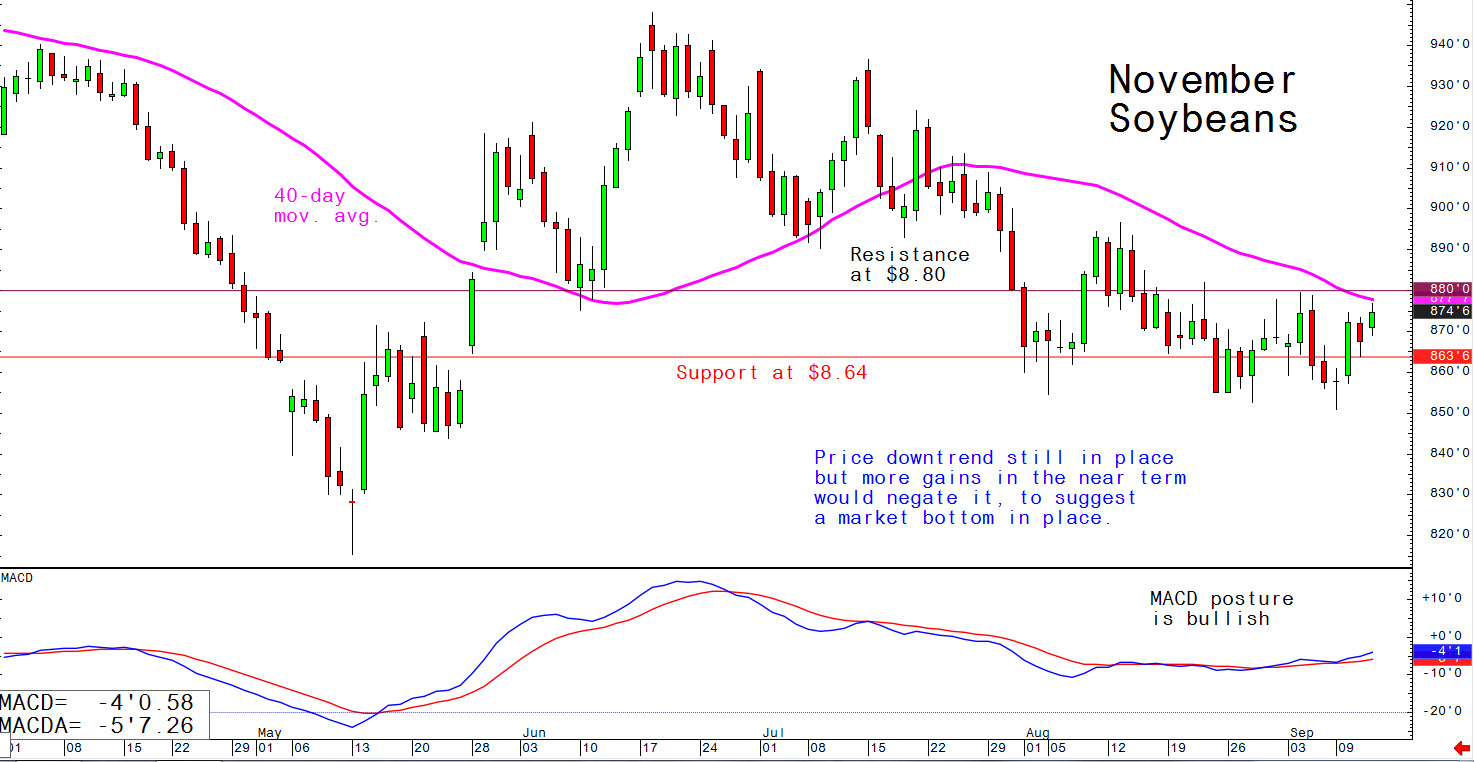 graph showin decline in soybean market prices