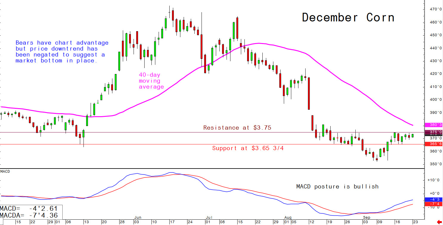 Bears have chart advantage but price downtrend has been negated to suggest market bottom in place
