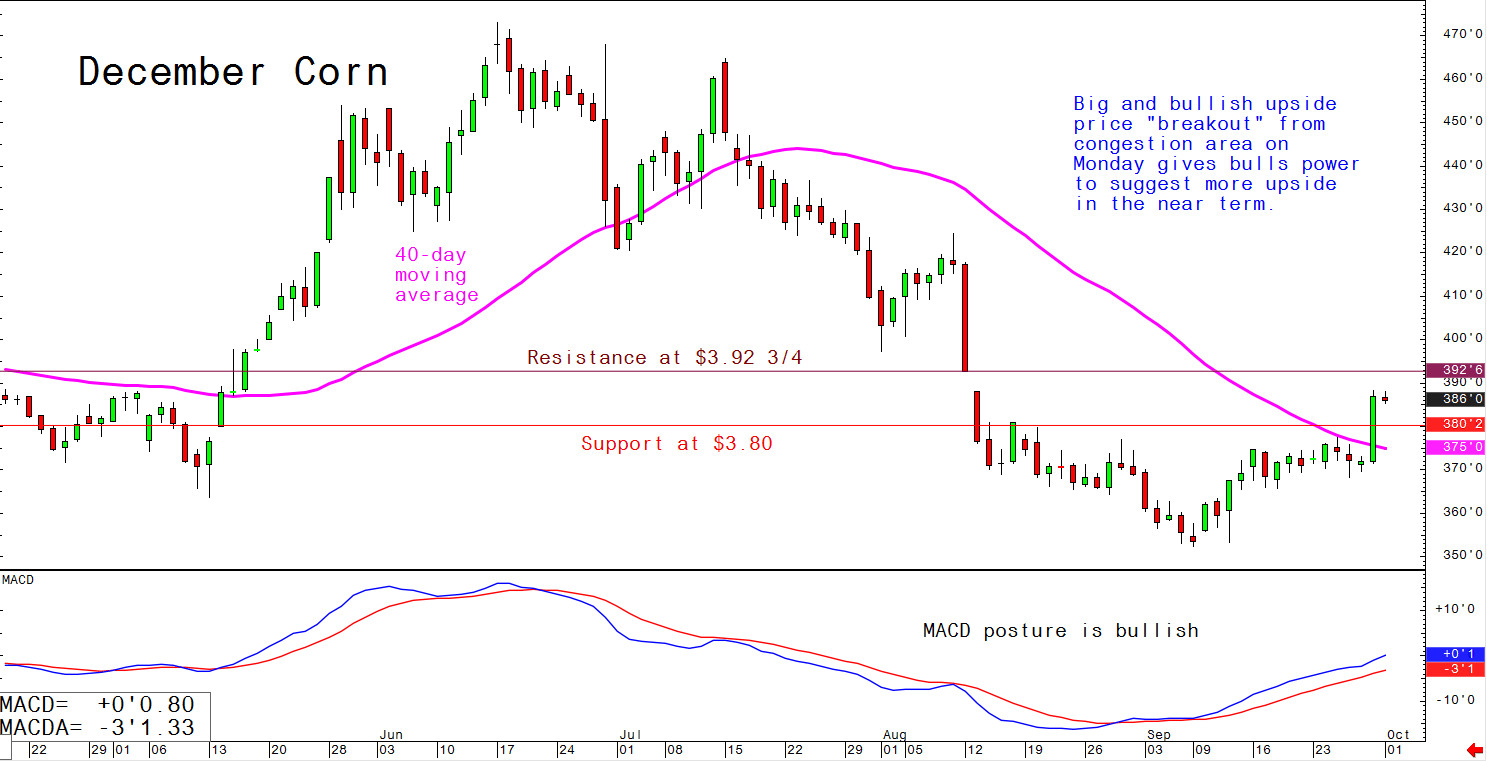 Big and bullish upside price "breakout" from congestion area on Monday gives bulls power to suggest more upside in the near term