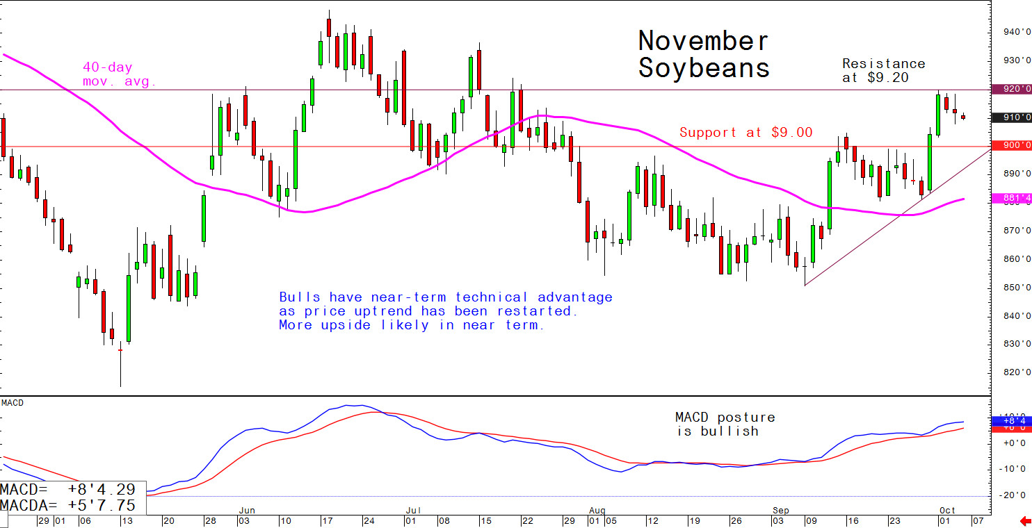 Bulls have near-term technical advantage as price uptrend has been restarted; more upside likely in near term