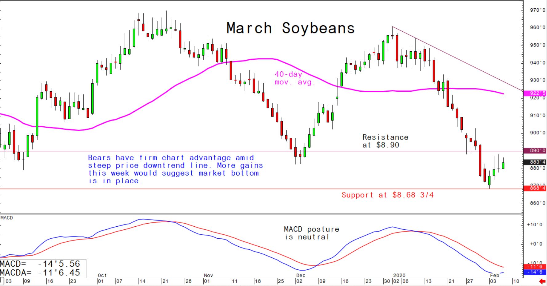 Bears have firm chart advantage amid steep price downtrend line; more gains this week would suggest market bottom is in place