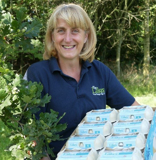Helen Brass with The Lakes free-range egg boxes