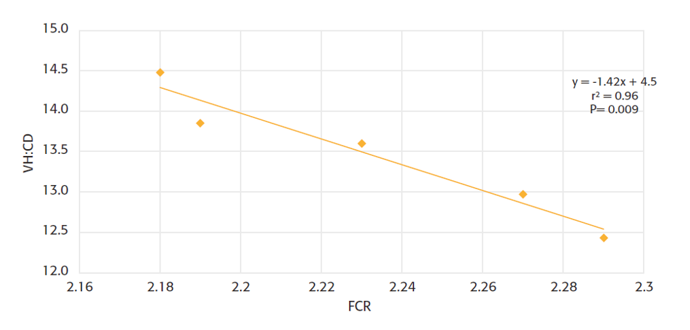 Figure 4: Correlation between villus height:crypt depth ratio and FCR.