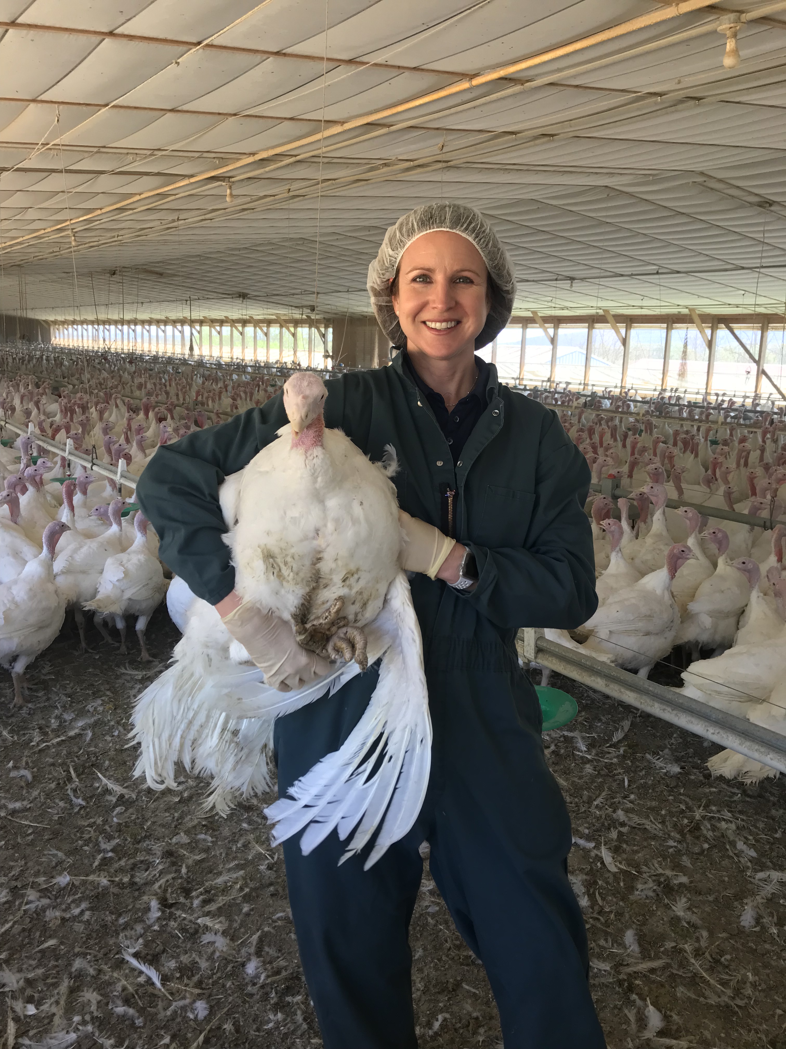 a woman holds a turkey