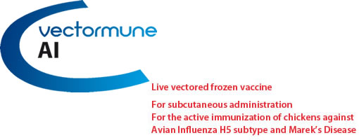 VECTORMUNE ® AI: Live vectored frozen vaccine.
For the active immunization of chickens against Avian Influenza H5 subtype and Marek's Disease.