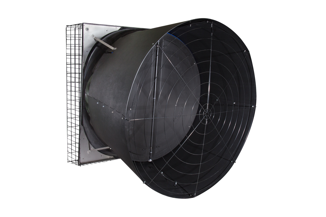 57" X-Brace butterfly shutter exhaust fan, shown without optional through-wall mount.